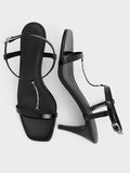 CHARLES & KEITH Chain-Strap Square-Toe Heeled Sandals_Black Box