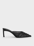 CHARLES & KEITH Mesh Sequinned Heeled Mules_Black Textured