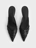 CHARLES & KEITH Mesh Sequinned Heeled Mules_Black Textured