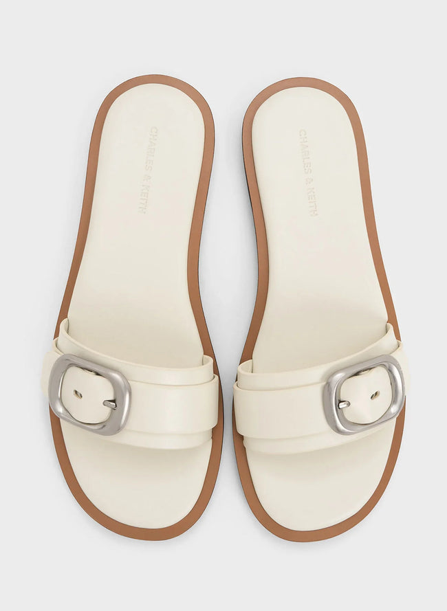 CHARLES & KEITH Buckle-Strap Slide Sandals_Chalk