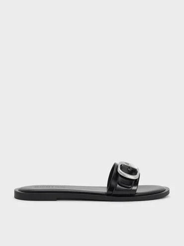 CHARLES & KEITH Buckle-Strap Slide Sandals_Black Box