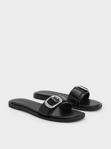 CHARLES & KEITH Buckle-Strap Slide Sandals_Black Box