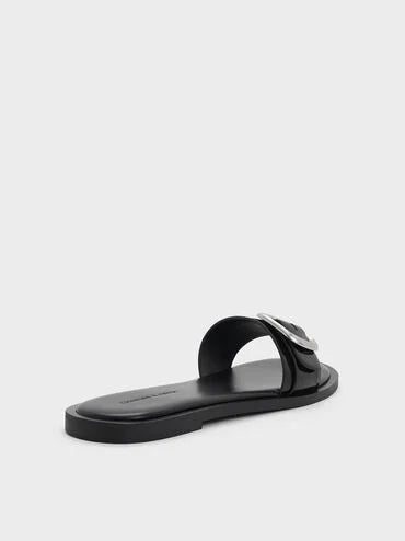 CHARLES & KEITH Buckle-Strap Slide Sandals_Black Box