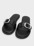 CHARLES & KEITH Buckle-Strap Slide Sandals_Black Box