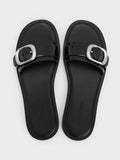 CHARLES & KEITH Buckle-Strap Slide Sandals_Black Box