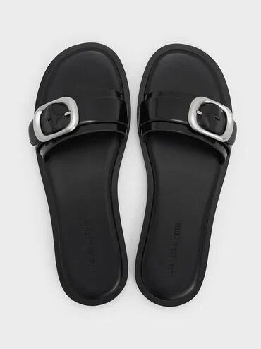 CHARLES & KEITH Buckle-Strap Slide Sandals_Black Box