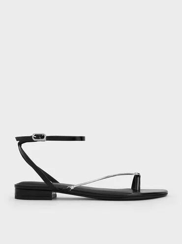 CHARLES & KEITH Chain-Strap Toe-Ring Sandals _Black Box