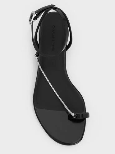 CHARLES & KEITH Chain-Strap Toe-Ring Sandals _Black Box