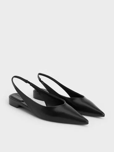 CHARLES & KEITH Pointed-Toe High-Vamp Slingback Flats_Black