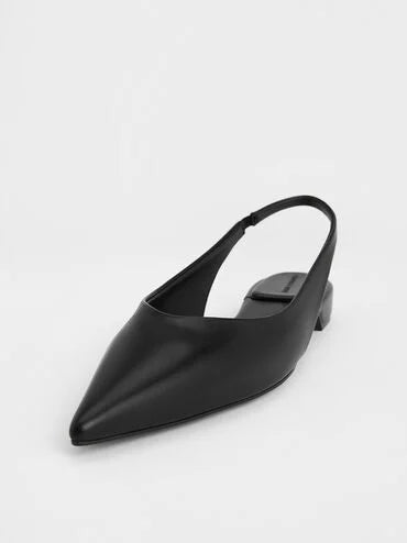 CHARLES & KEITH Pointed-Toe High-Vamp Slingback Flats_Black