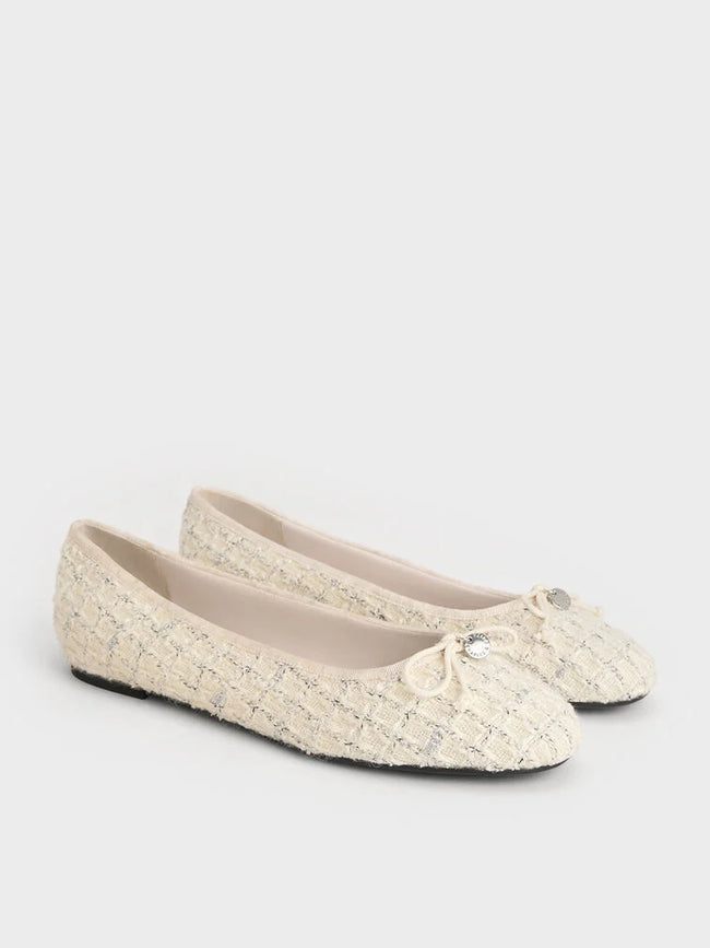 CHARLES & KEITH Tweed Bow Ballet Flats_Multi
