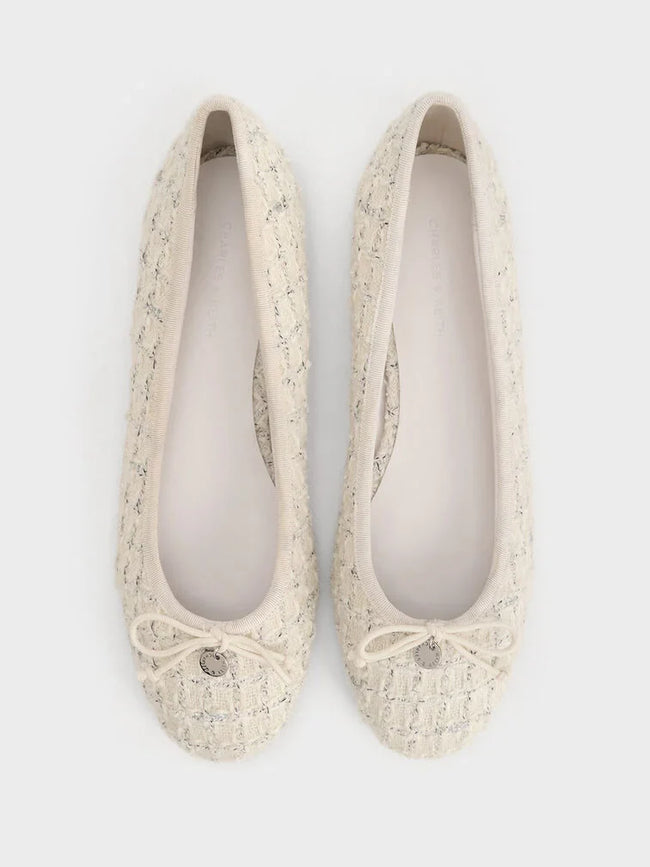 CHARLES & KEITH Tweed Bow Ballet Flats_Multi