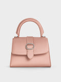CHARLES & KEITH Satin Crystal-Buckle Top Handle Bag_Nude