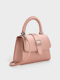 CHARLES & KEITH Satin Crystal-Buckle Top Handle Bag_Nude