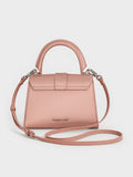 CHARLES & KEITH Satin Crystal-Buckle Top Handle Bag_Nude