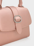 CHARLES & KEITH Satin Crystal-Buckle Top Handle Bag_Nude