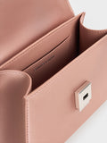 CHARLES & KEITH Satin Crystal-Buckle Top Handle Bag_Nude