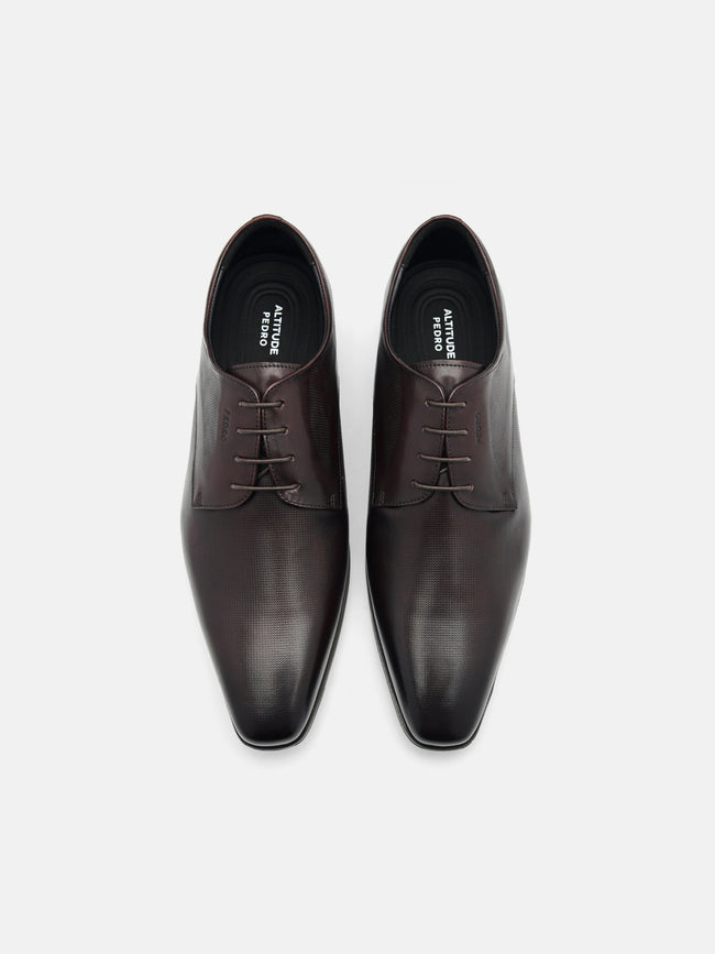 PEDRO Altitude Lightweight Embossed Leather Derby Shoes - Dark Brown