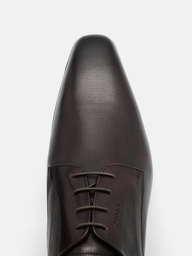 PEDRO Altitude Lightweight Embossed Leather Derby Shoes - Dark Brown