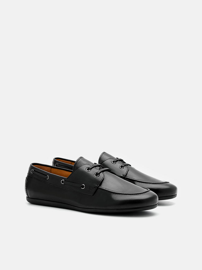 PEDRO Leather Boat Shoes - Black