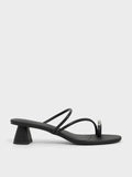Metallic-Accent Strappy Toe-Ring Heeled Sandals_Black