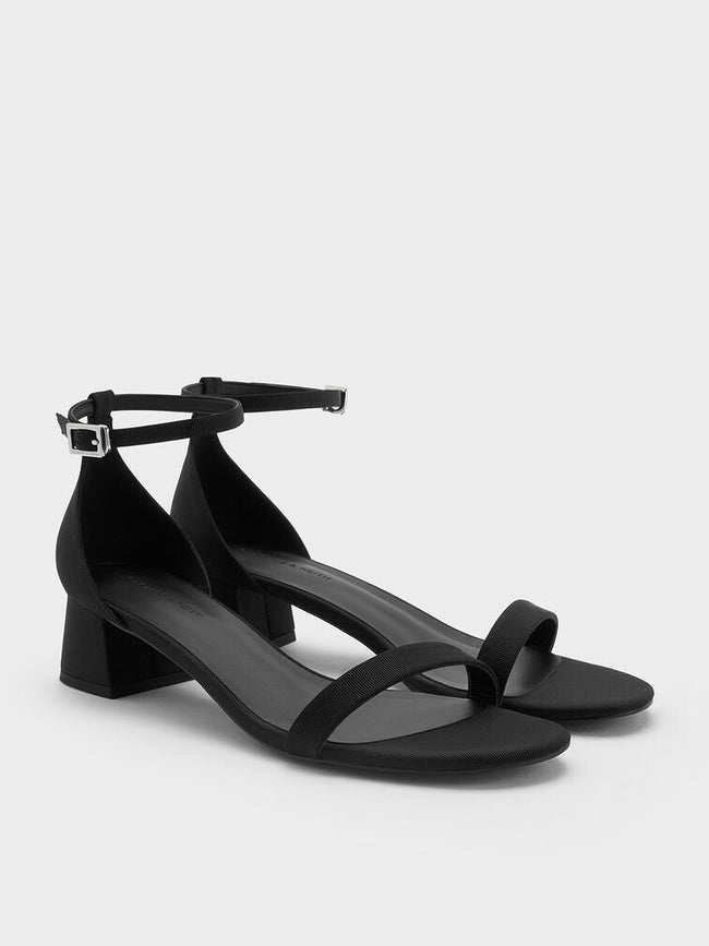 CHARLES & KEITH Grosgrain Block-Heel Ankle-Strap Sandals - Black Textured