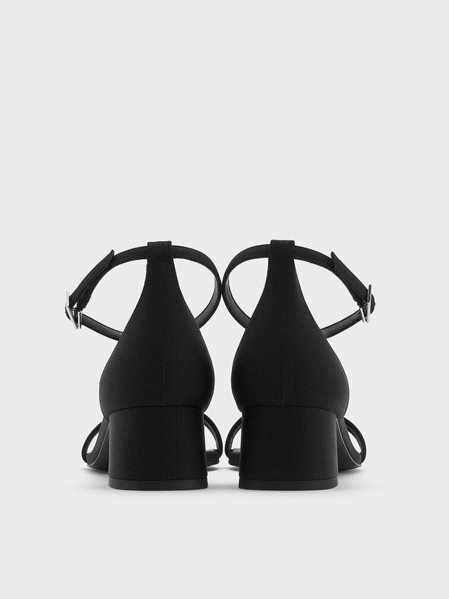 CHARLES & KEITH Grosgrain Block-Heel Ankle-Strap Sandals - Black Textured