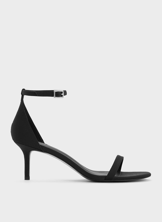 CHARLES & KEITH Grosgrain Stiletto-Heel Ankle-Strap Sandals - Black Textured