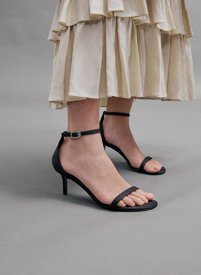 CHARLES & KEITH Grosgrain Stiletto-Heel Ankle-Strap Sandals - Black Textured