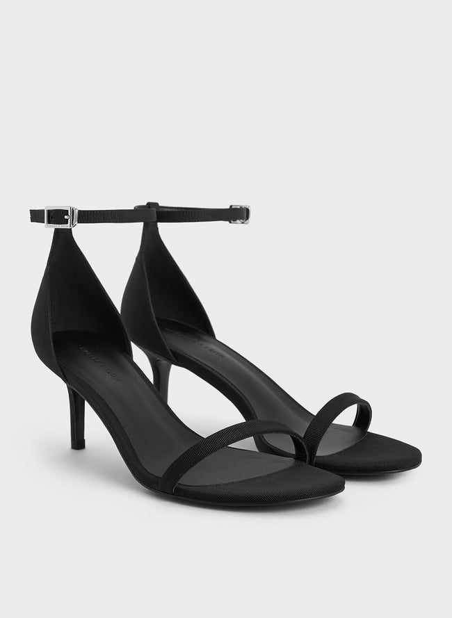 CHARLES & KEITH Grosgrain Stiletto-Heel Ankle-Strap Sandals - Black Textured