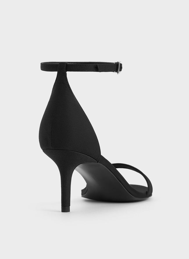CHARLES & KEITH Grosgrain Stiletto-Heel Ankle-Strap Sandals - Black Textured