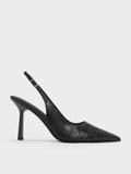 Croc-Effect Pointed-Toe Slingback Pumps _Animal Print Black