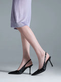 Croc-Effect Pointed-Toe Slingback Pumps _Animal Print Black