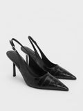 Croc-Effect Pointed-Toe Slingback Pumps _Animal Print Black