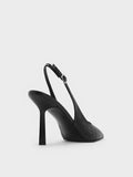 Croc-Effect Pointed-Toe Slingback Pumps _Animal Print Black