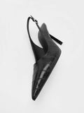 Croc-Effect Pointed-Toe Slingback Pumps _Animal Print Black