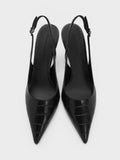 Croc-Effect Pointed-Toe Slingback Pumps _Animal Print Black