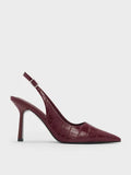 Croc-Effect Pointed-Toe Slingback Pumps _Animal Print Burgundy