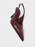 Croc-Effect Pointed-Toe Slingback Pumps _Animal Print Burgundy