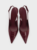 Croc-Effect Pointed-Toe Slingback Pumps _Animal Print Burgundy