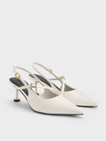 Wynn Buckled Sculptural-Heel Slingback Pumps_White