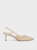 Raffia Pointed-Toe Slingback Pumps_Taupe