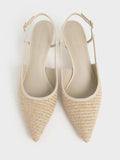 Raffia Pointed-Toe Slingback Pumps_Taupe