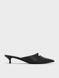 CHARLES & KEITH Crystal-Buckle Pointed-Toe Kitten-Heel Mules_Black