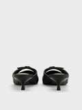 CHARLES & KEITH Crystal-Buckle Pointed-Toe Kitten-Heel Mules_Black