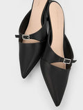 CHARLES & KEITH Crystal-Buckle Pointed-Toe Kitten-Heel Mules_Black