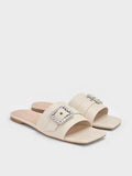 CHARLES & KEITH Gem-Buckle Square-Toe Slide Sandals_Chalk