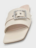 CHARLES & KEITH Gem-Buckle Square-Toe Slide Sandals_Chalk