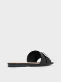 CHARLES & KEITH Gem-Buckle Square-Toe Slide Sandals_Black Textured