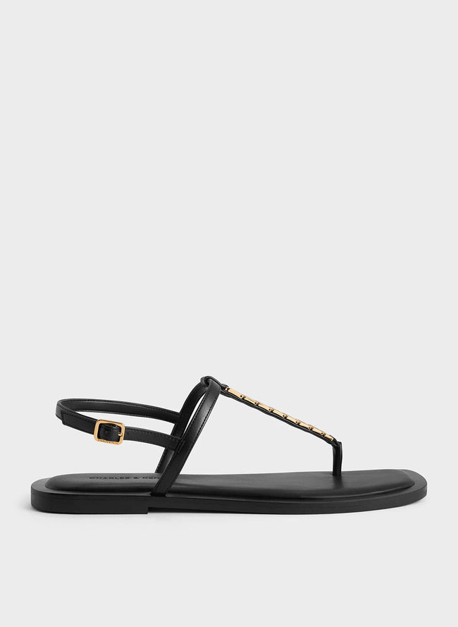 CHARLES & KEITH Chain-Link Thong Sandals_Black